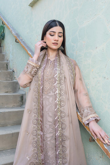 SDRS24-106 3 Piece Coffee Embroidered Suit | Ready To Wear