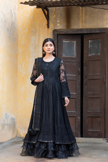 SDRS24-109 3 Piece Black Embroidered Maxi | Ready To Wear