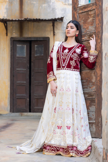SDRS24-110 3 Piece Embroidered Velvet & Chiffon Frock | Stitched |
