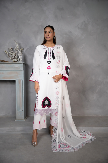 3 PCS Lawn Collection White Petal-Suit