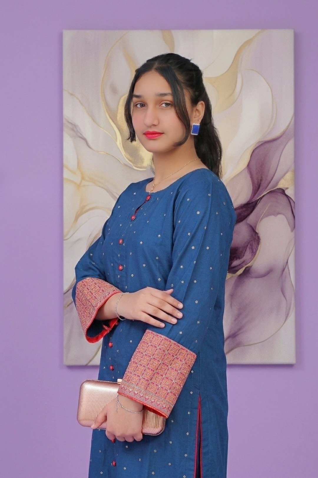 2 PCS Embroidered Viscose Blue-suit