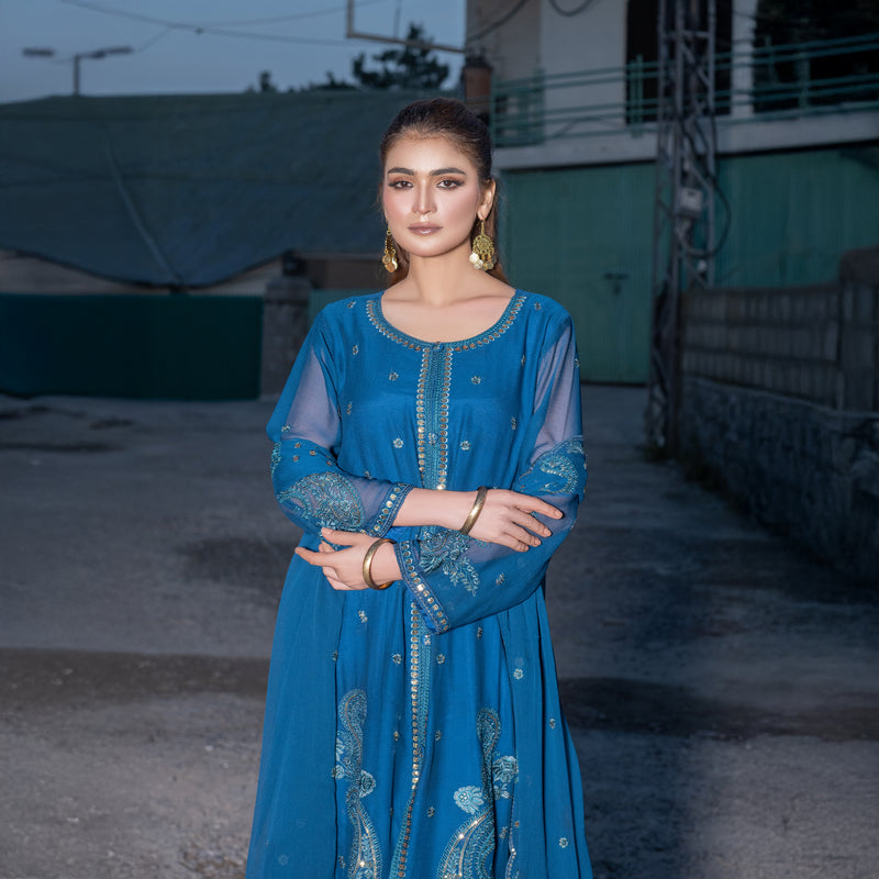 Blue Fully Embroidered 3-Piece Festive Pret