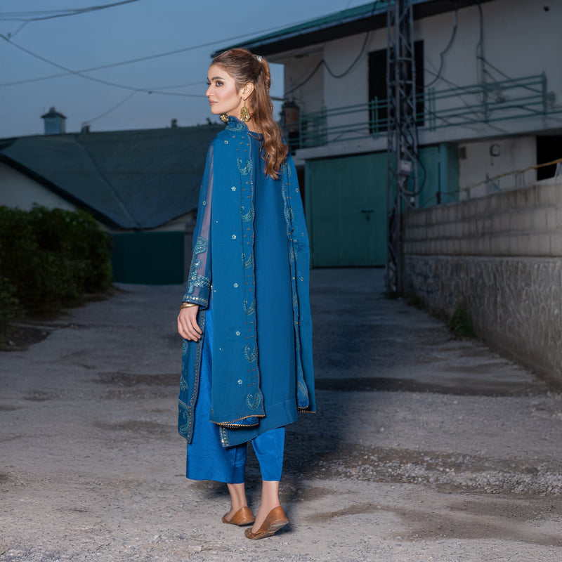 Blue Fully Embroidered 3-Piece Festive Pret