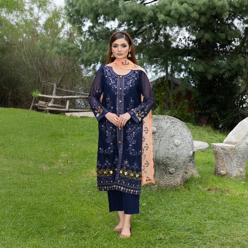 Night Blue Fully Embroidered 3-Piece Festive Pret