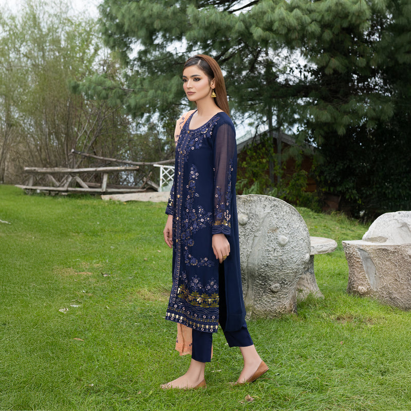 Night Blue Fully Embroidered 3-Piece Festive Pret