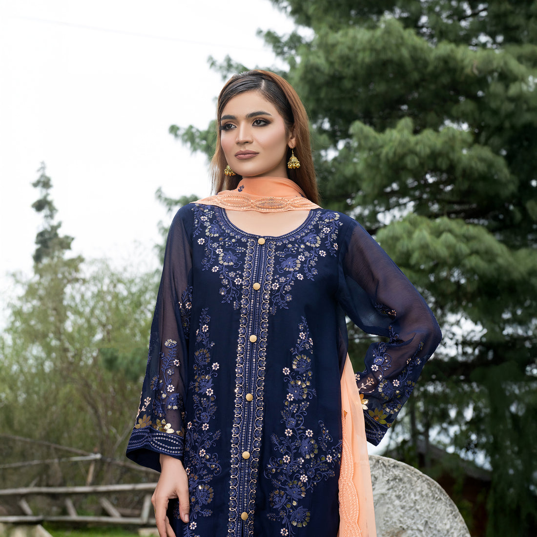 Night Blue Fully Embroidered 3-Piece Festive Pret