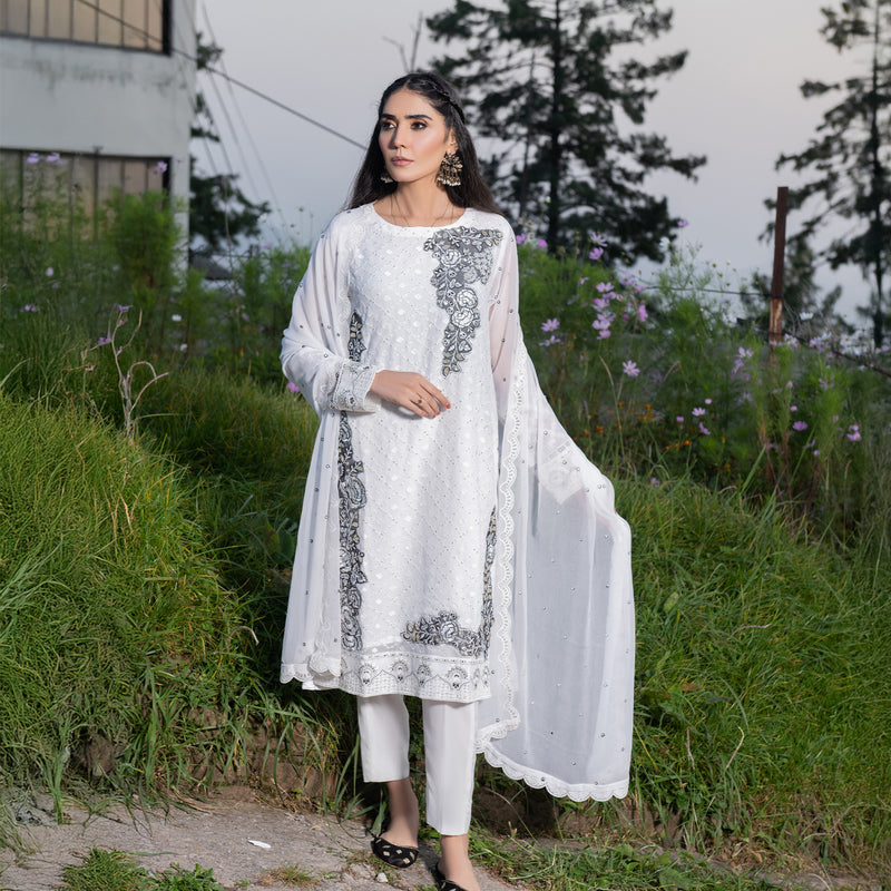 White Fully Embroidered 3-Piece Festive Pret