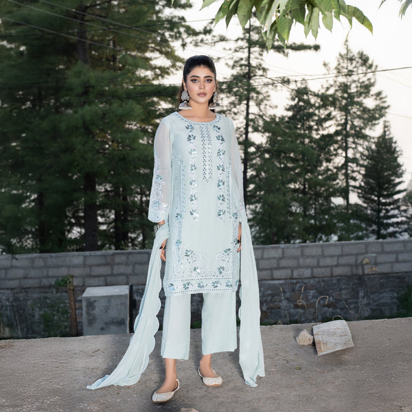 Sky Blue Fully Embroidered 3-Piece Festive Pret