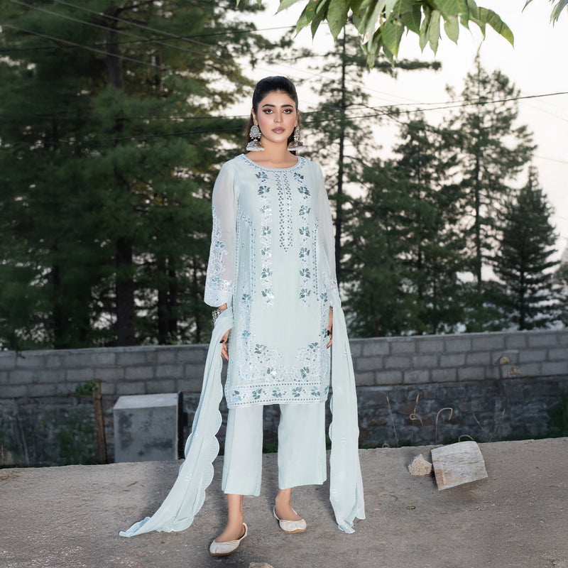 Sky Blue Fully Embroidered 3-Piece Festive Pret