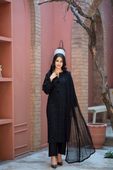3 PCS Black Pearl Chikankari-Suit