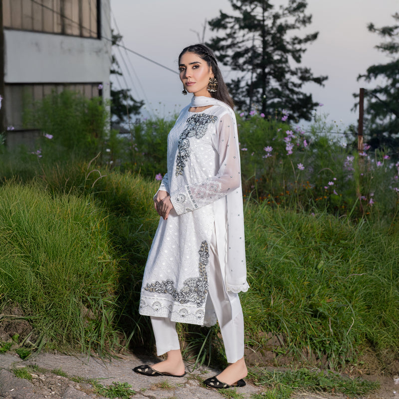 White Fully Embroidered 3-Piece Festive Pret