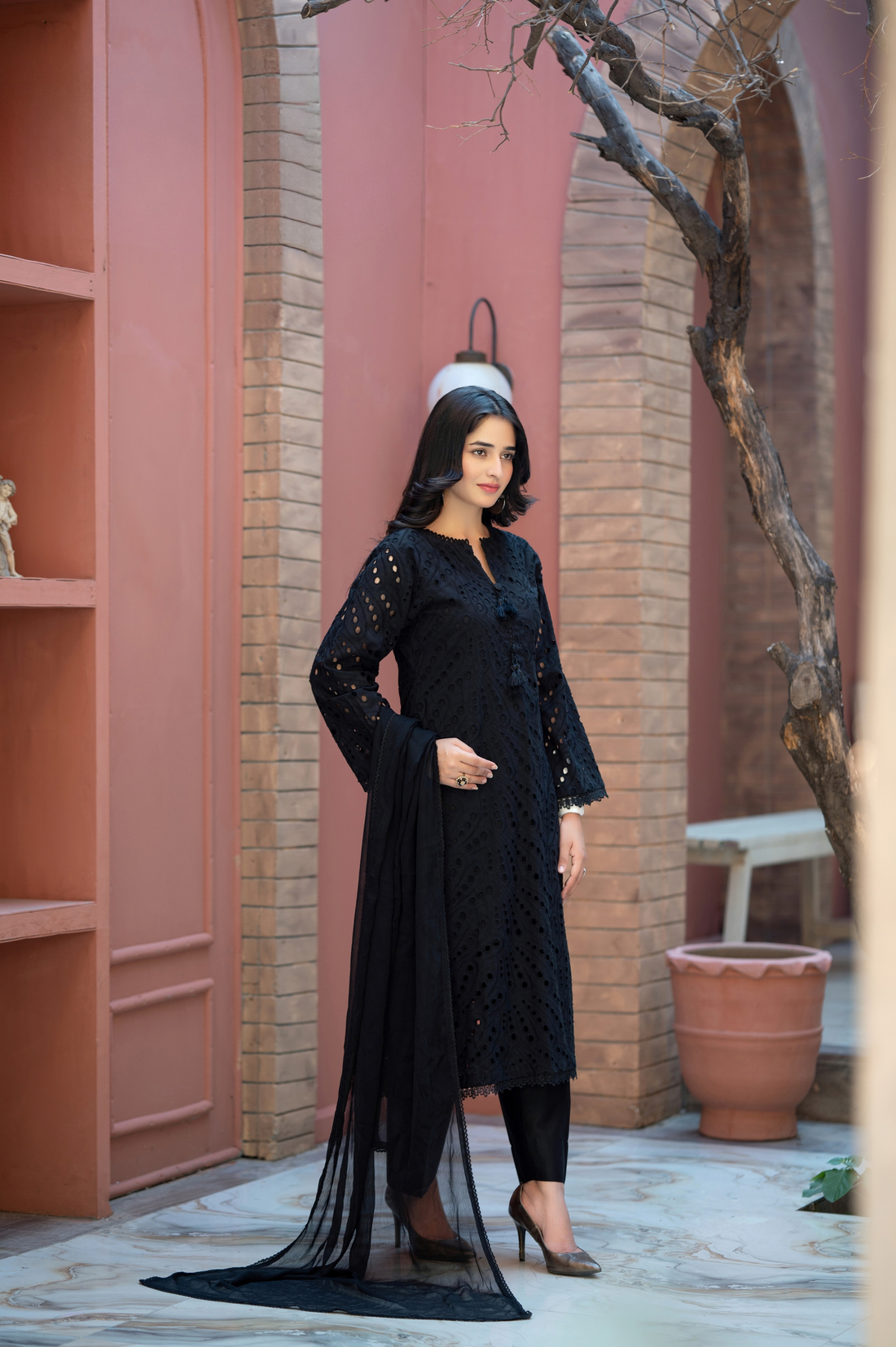 3 Piece Suit Black Pearl Chikankari