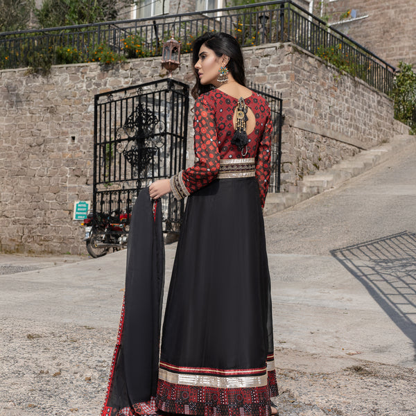 Printed Black Embroidered Maxi 3-Piece Festive Pret
