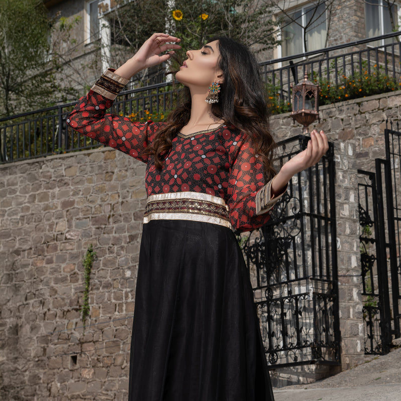 Printed Black Embroidered Maxi 3-Piece Festive Pret