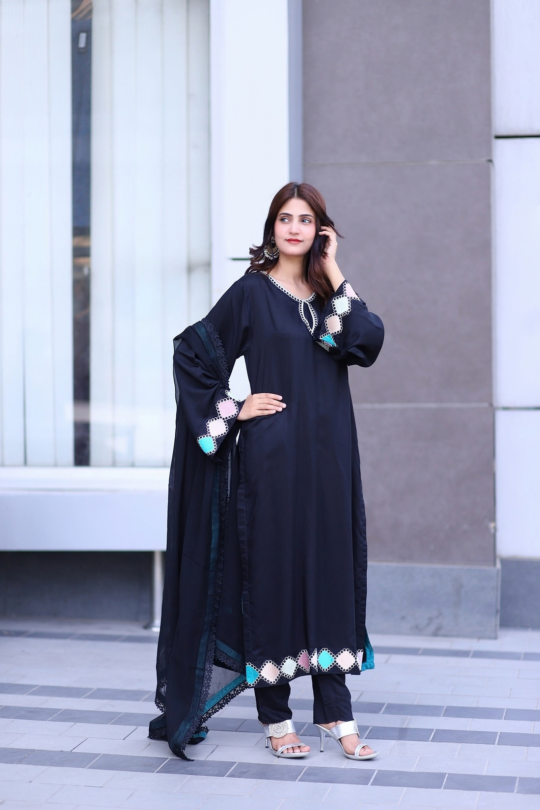 3 Piece embroidered  noir grace viscose black