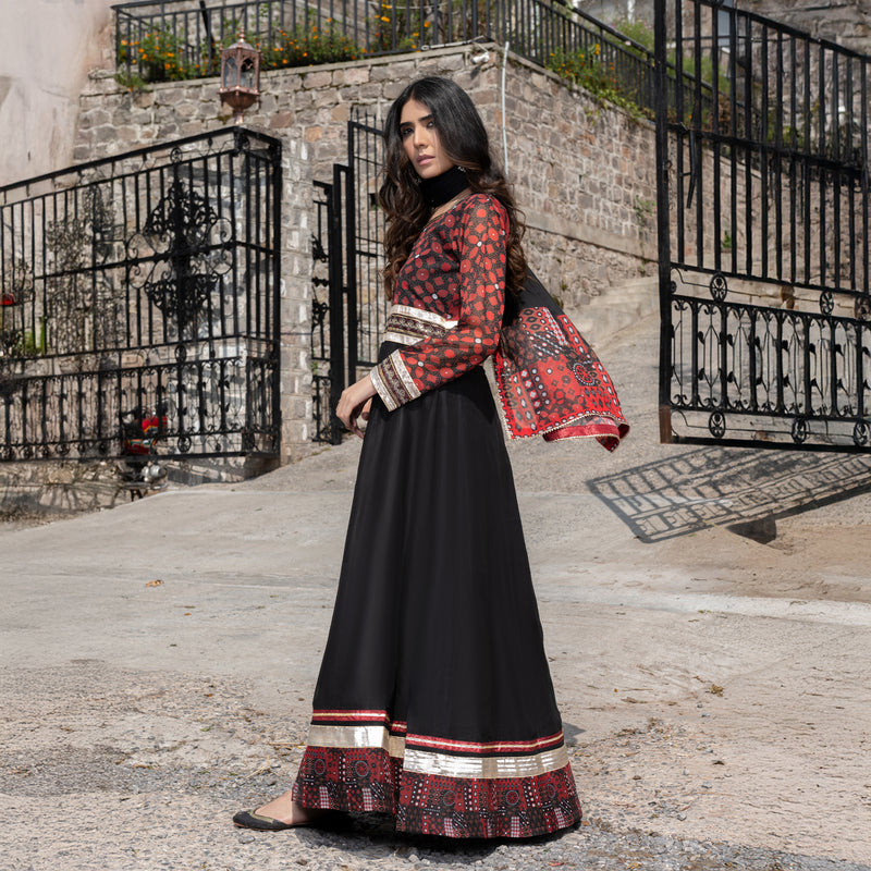 Printed Black Embroidered Maxi 3-Piece Festive Pret