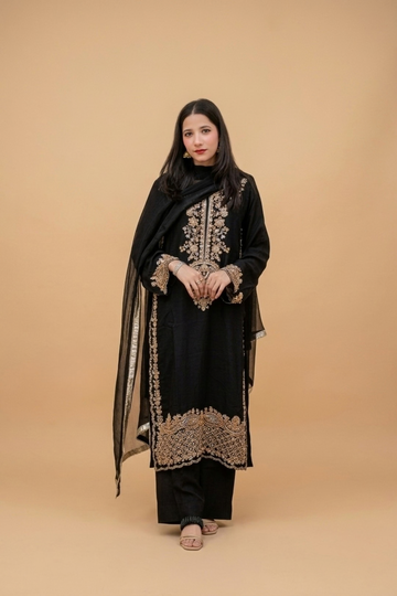 3 PCS Embroidered Luxury Handmade Zari Silk-suit