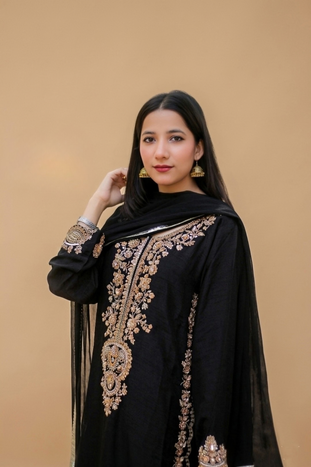 3 PCS Embroidered Luxury Handmade Zari Silk-suit