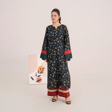Printed Dark Gray Khaddar 2-Piece | Winter Elegance Women’s Suit