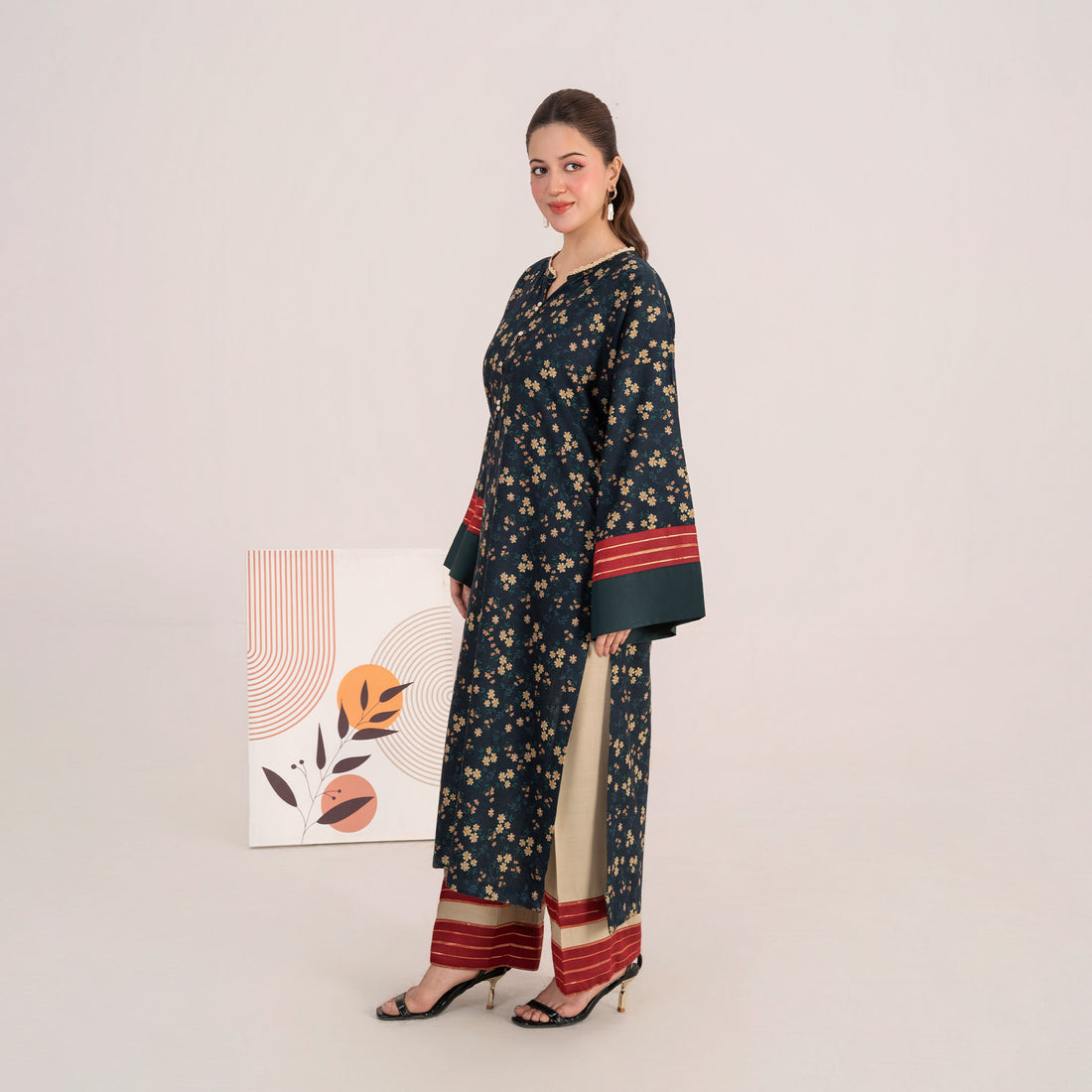 Printed Dark Gray Khaddar 2-Piece | Winter Elegance Women’s Suit