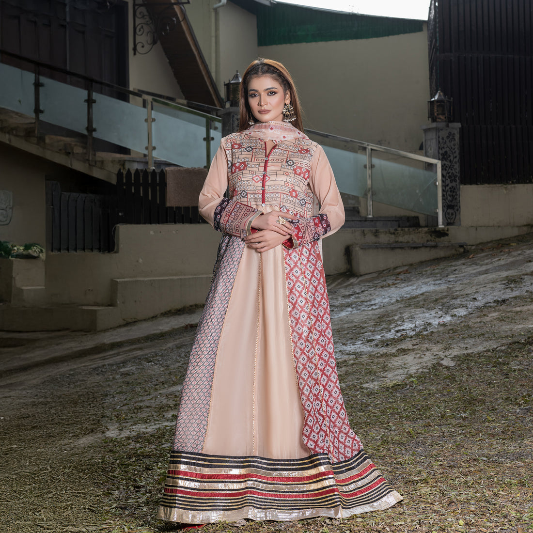 Cream Printed Embroidered Maxi 3-Piece Festive Pret