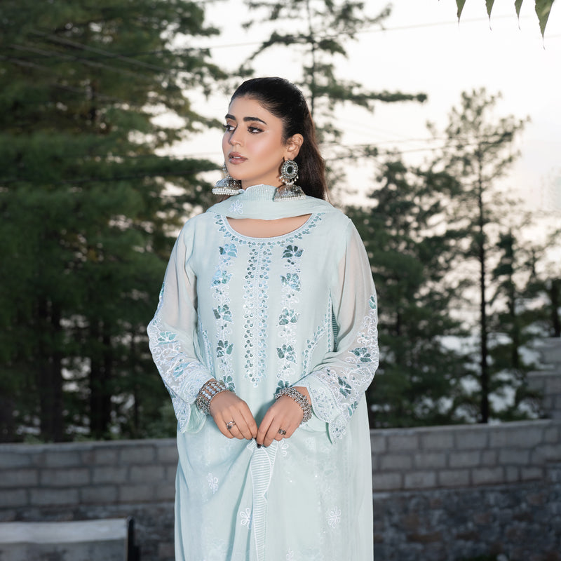 Sky Blue Fully Embroidered 3-Piece Festive Pret