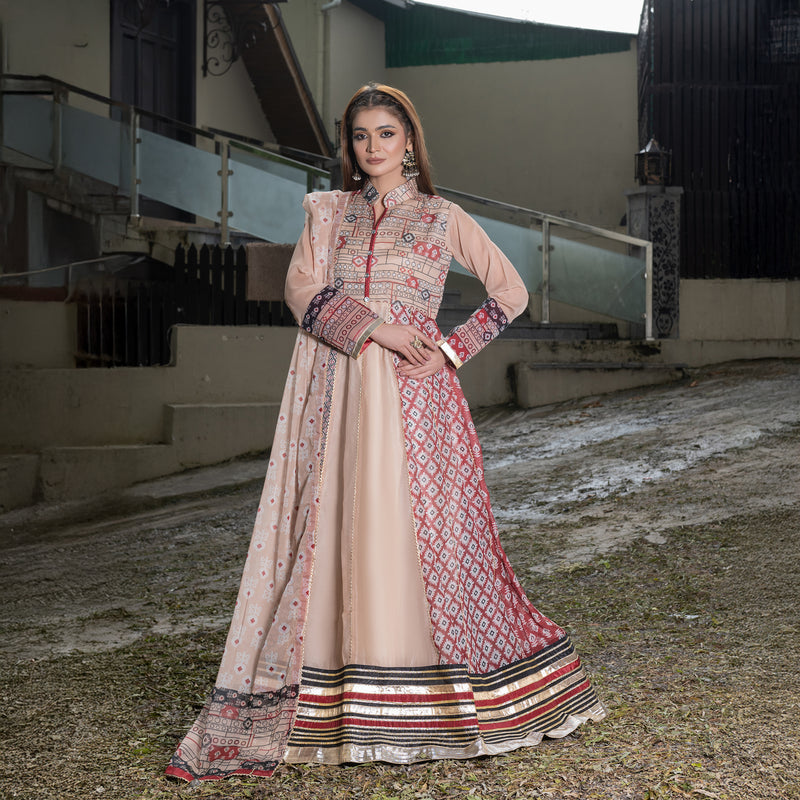 Cream Printed Embroidered Maxi 3-Piece Festive Pret