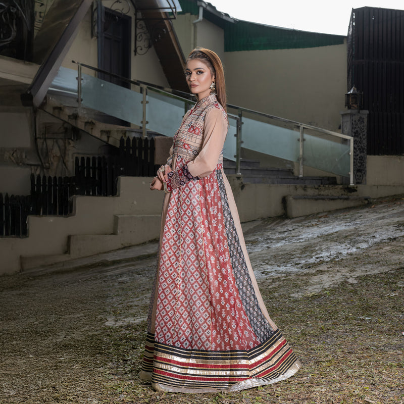 Cream Printed Embroidered Maxi 3-Piece Festive Pret