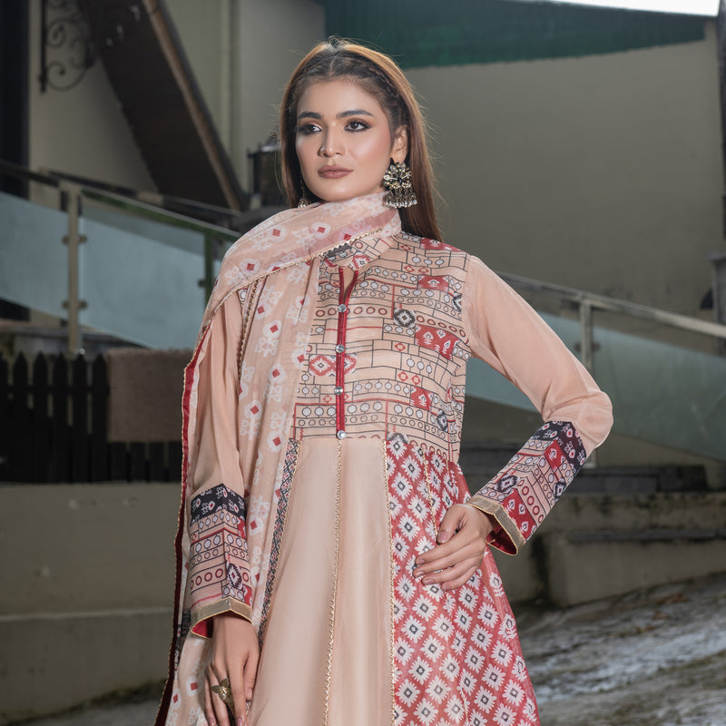 Cream Printed Embroidered Maxi 3-Piece Festive Pret