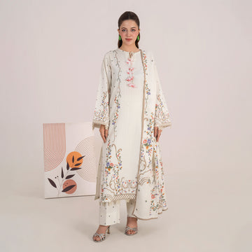 Printed Cream Khaddar 3-Piece | Winter Elegance Women’s Suit