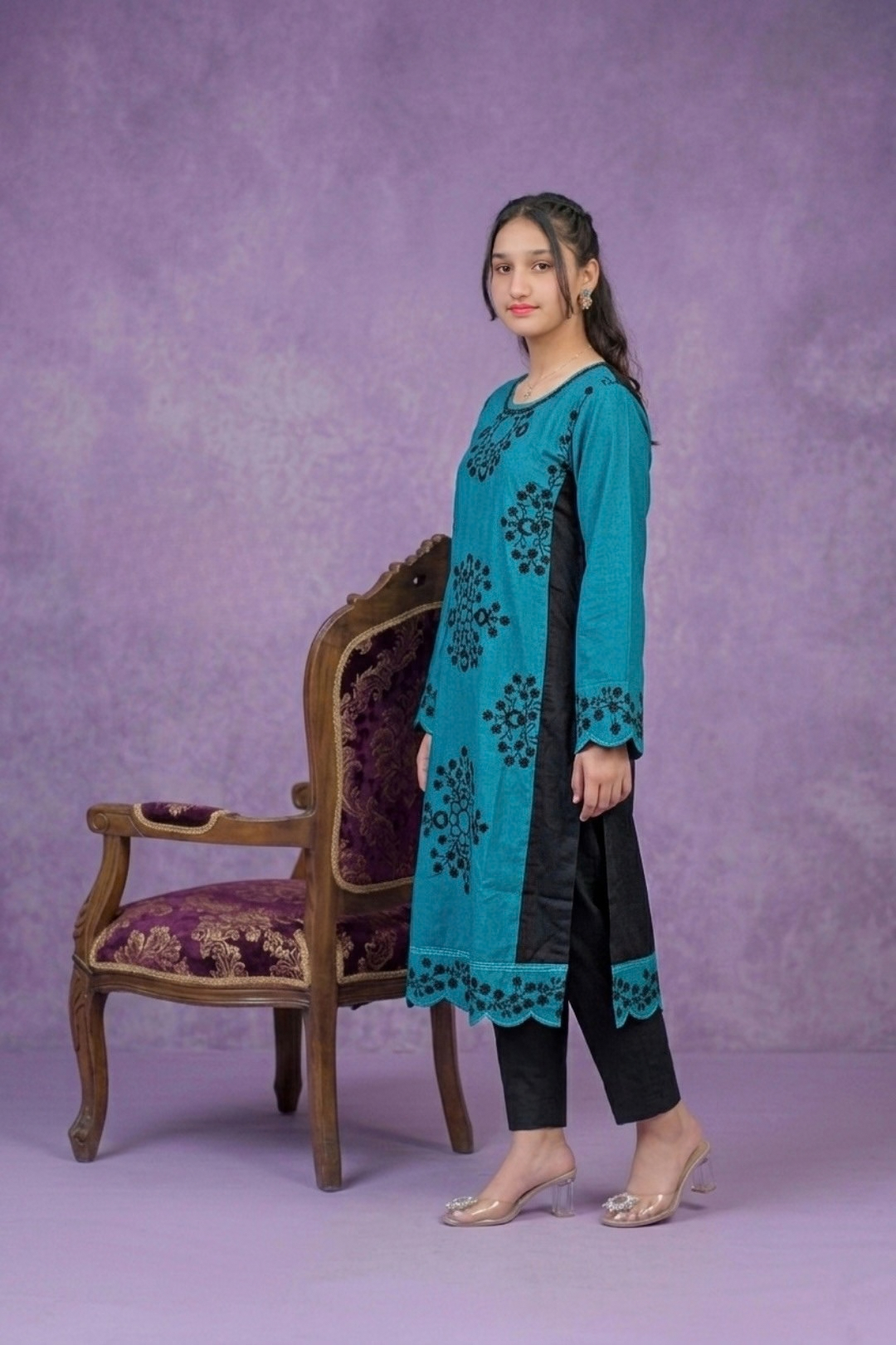 2 Piece Viscose Embroidered  Teal Elegance suit