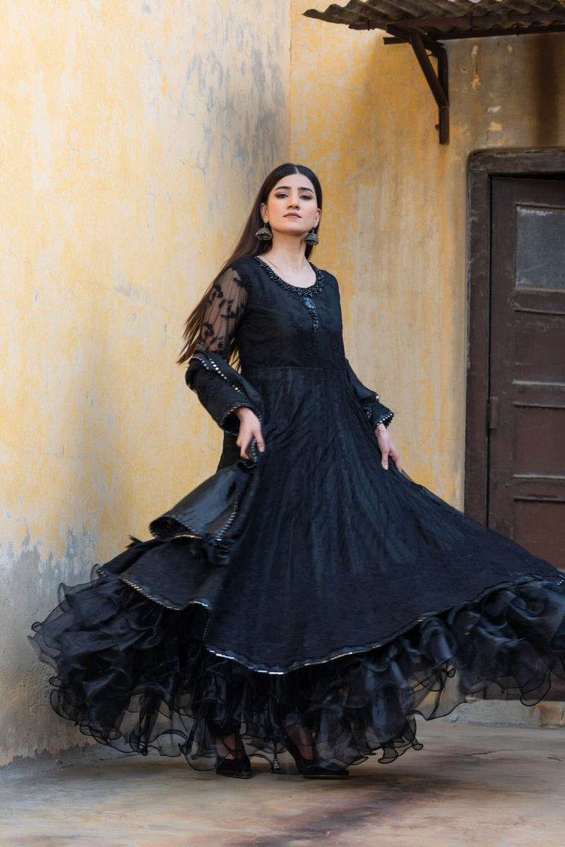 SDRS24-109 3 Piece Black Embroidered Maxi | Ready To Wear