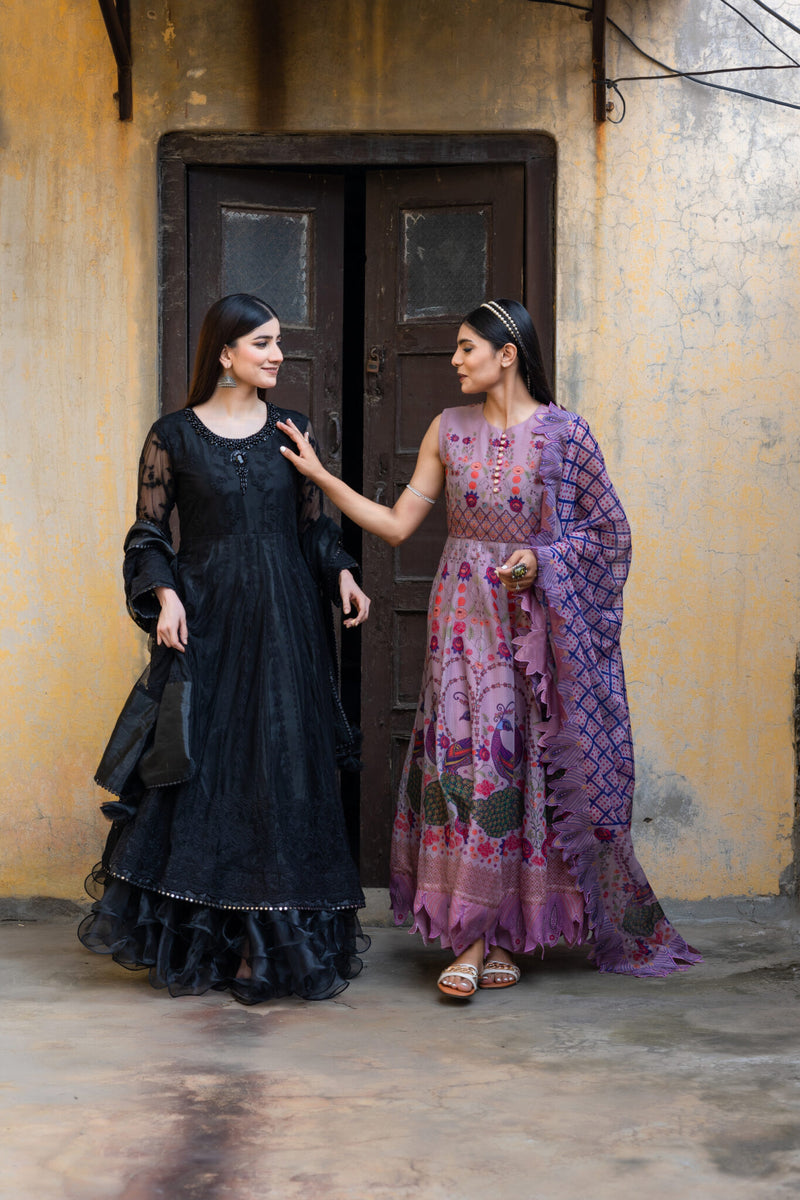 SDRS24-109 3 Piece Black Embroidered Maxi | Ready To Wear