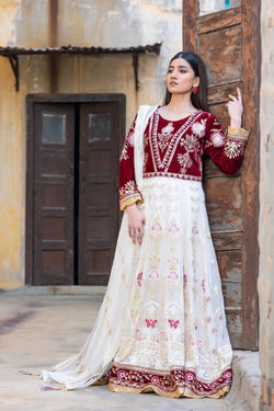 SDRS24-110 3 Piece Embroidered Velvet & Chiffon Frock | Stitched |