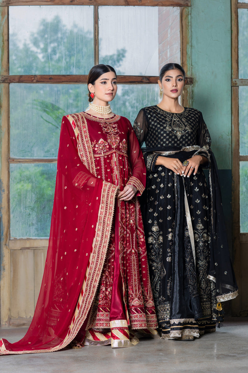 SDRS24-108 3 Piece Embroidered Maroon Chiffon Maxi | Stitched |