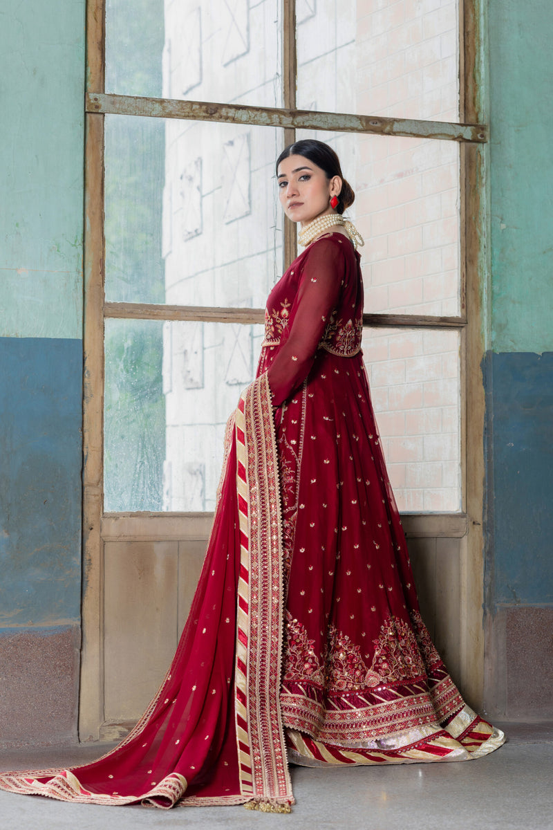 SDRS24-108 3 Piece Embroidered Maroon Chiffon Maxi | Stitched |