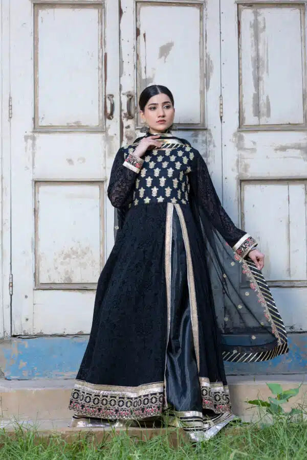 SDRS24-116 3-Piece Black Velvet Embroidered Maxi | Ready To Wear |