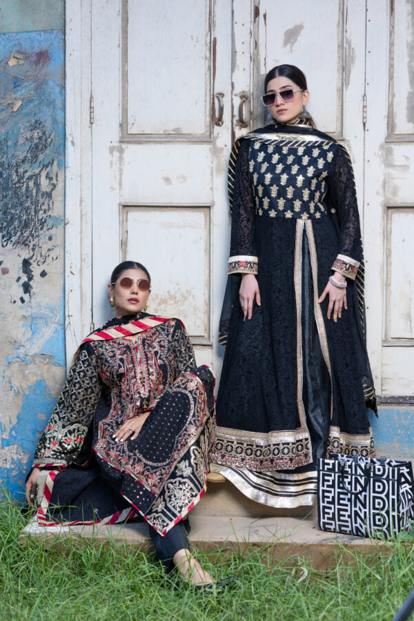 SDRS24-116 3-Piece Black Velvet Embroidered Maxi | Ready To Wear |