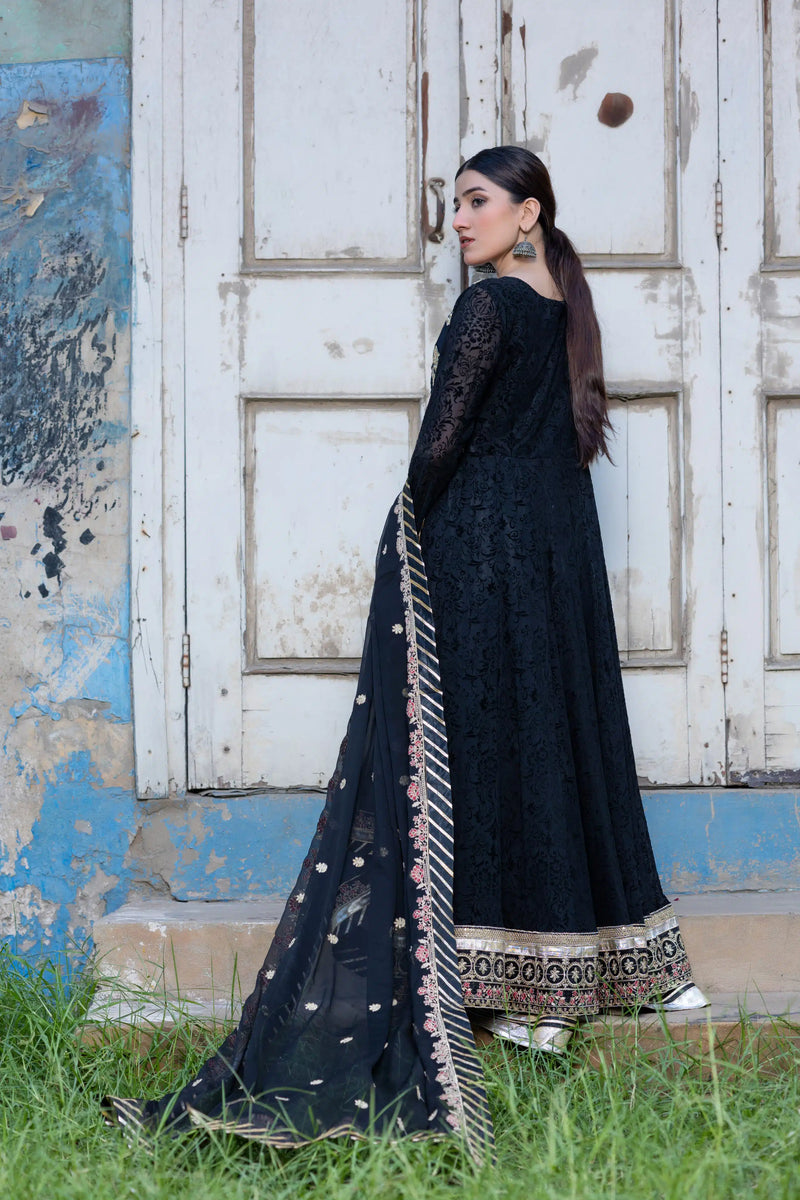 SDRS24-116 3-Piece Black Velvet Embroidered Maxi | Ready To Wear |