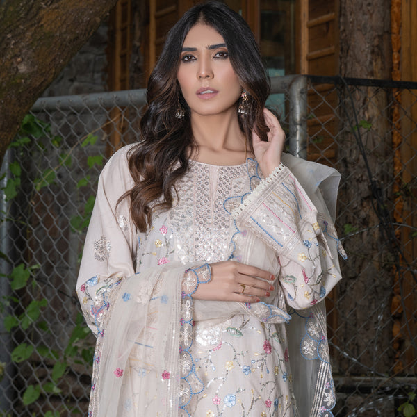 Off-White Fully Embroidered 3-Piece Winter Luxe Pret