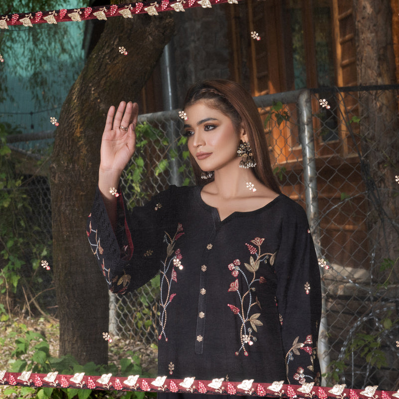 Black Fully Embroidered 3-Piece Winter Luxe Pret