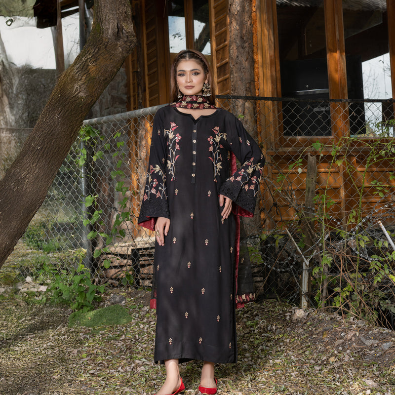 Black Fully Embroidered 3-Piece Winter Luxe Pret