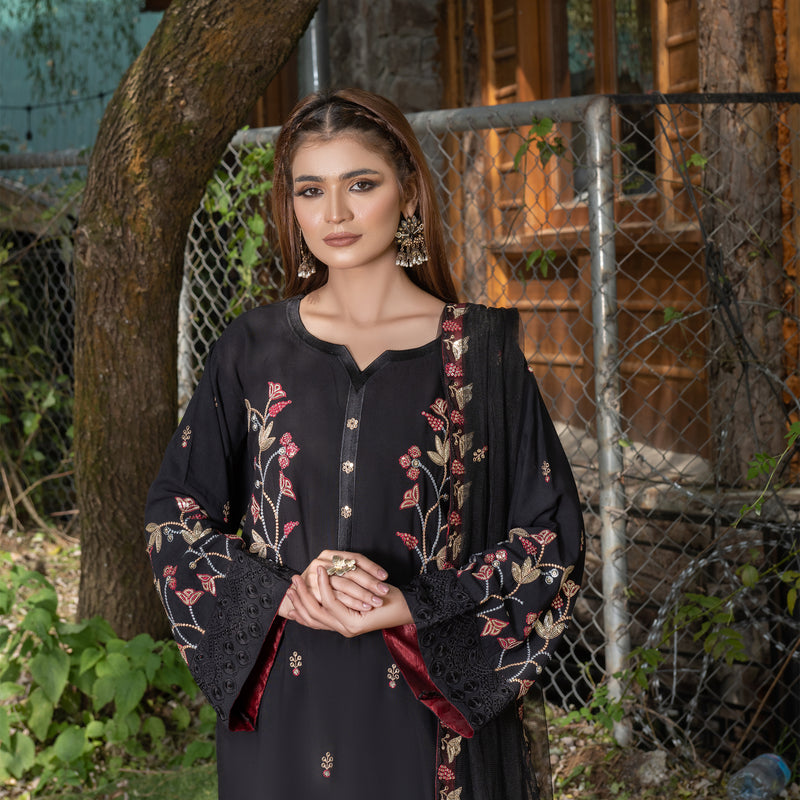 Black Fully Embroidered 3-Piece Winter Luxe Pret