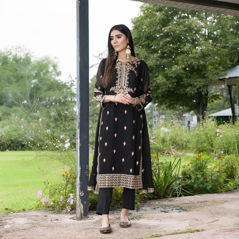 Black Fully Embroidered 3-Piece Festive Pret