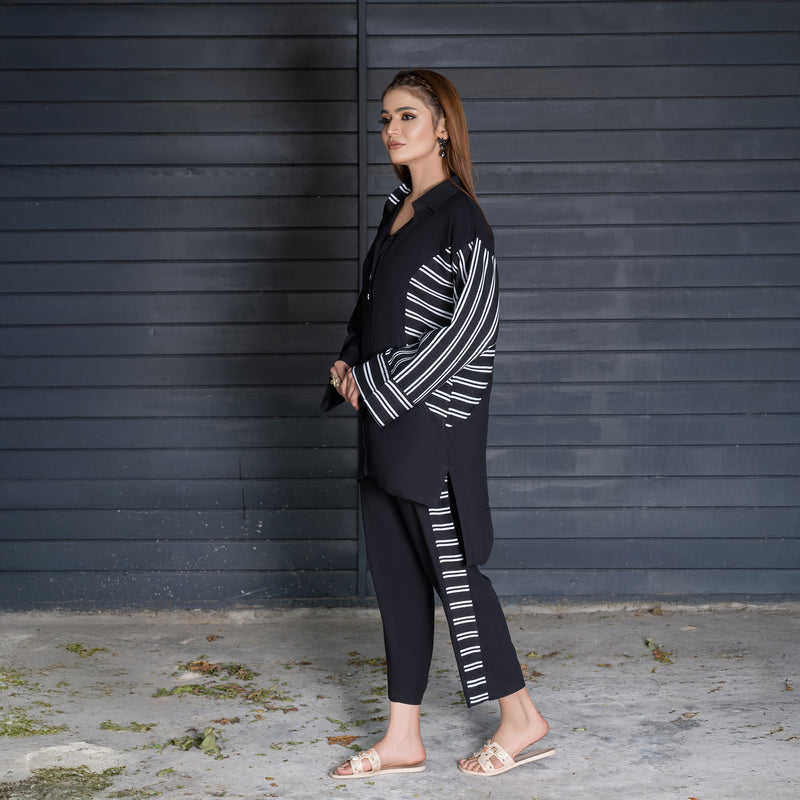 Black Straight Short Shirt &amp; Dyed Straight Pent Trouser – 2-Piece Winter Luxe Pret