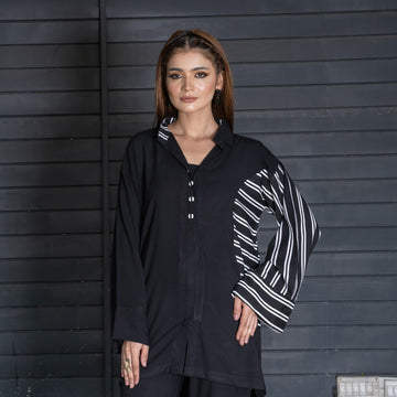 Black Straight Short Shirt &amp; Dyed Straight Pent Trouser – 2-Piece Winter Luxe Pret