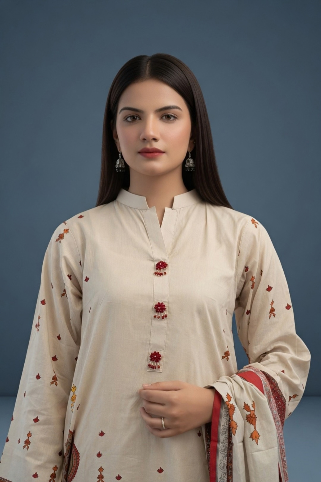 3 piece Lawn Suit Cream Printed
