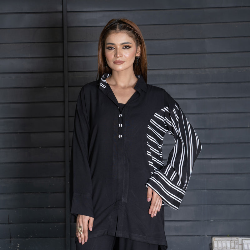 Black Straight Short Shirt &amp; Dyed Straight Pent Trouser – 2-Piece Winter Luxe Pret