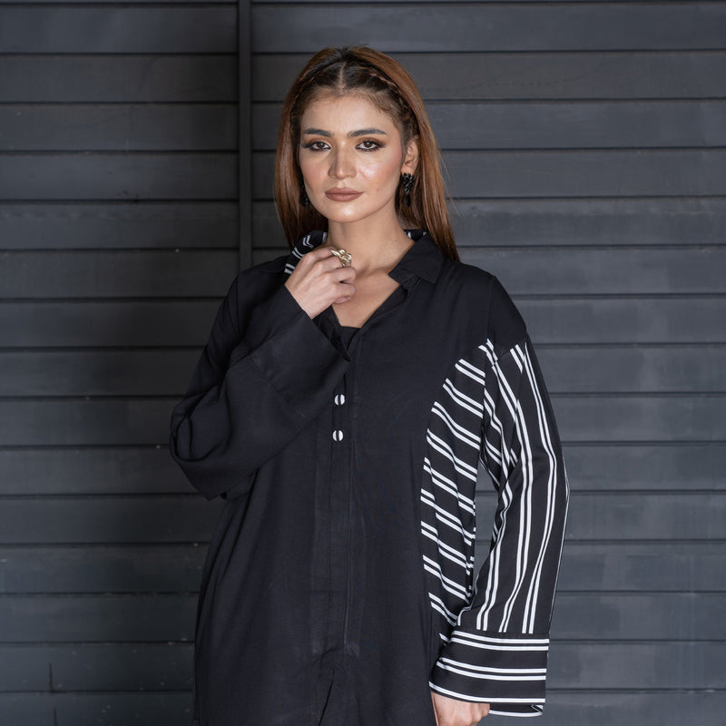 Black Straight Short Shirt &amp; Dyed Straight Pent Trouser – 2-Piece Winter Luxe Pret