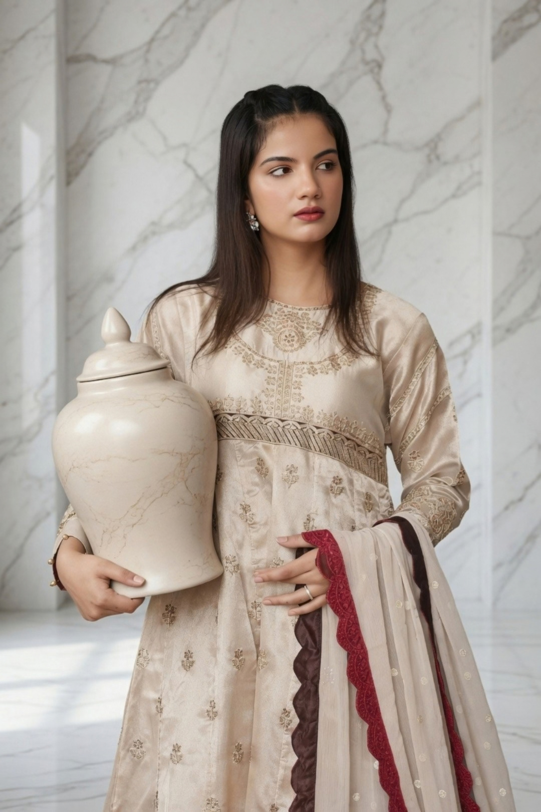 3 piece Skin Zari Silk Embroidered suit